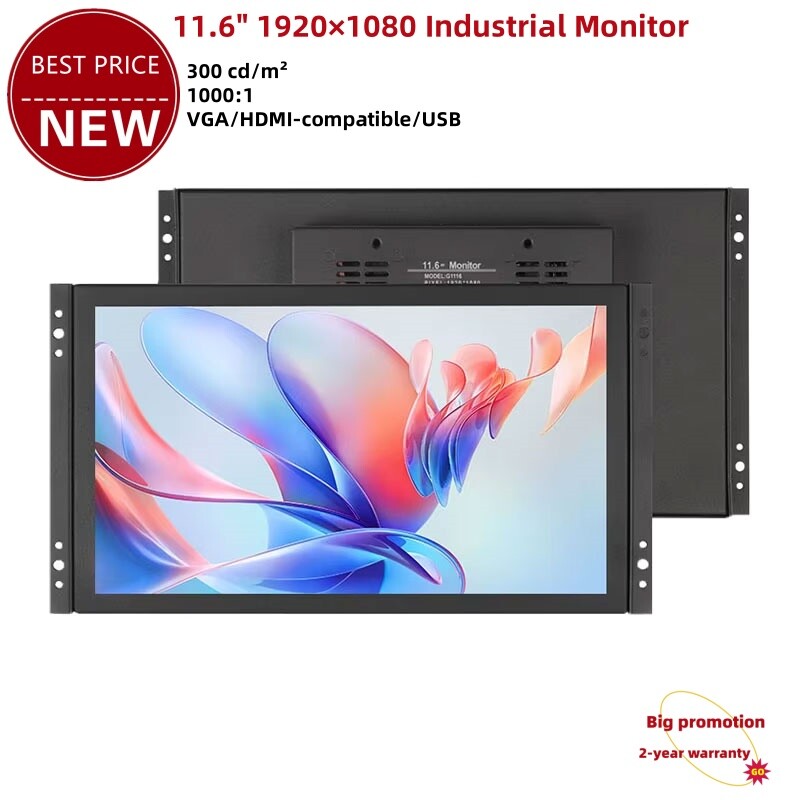 11.6" 1920×1080 Industrial Monitor Industrial Display Screen w/ VGA HDMI Ports