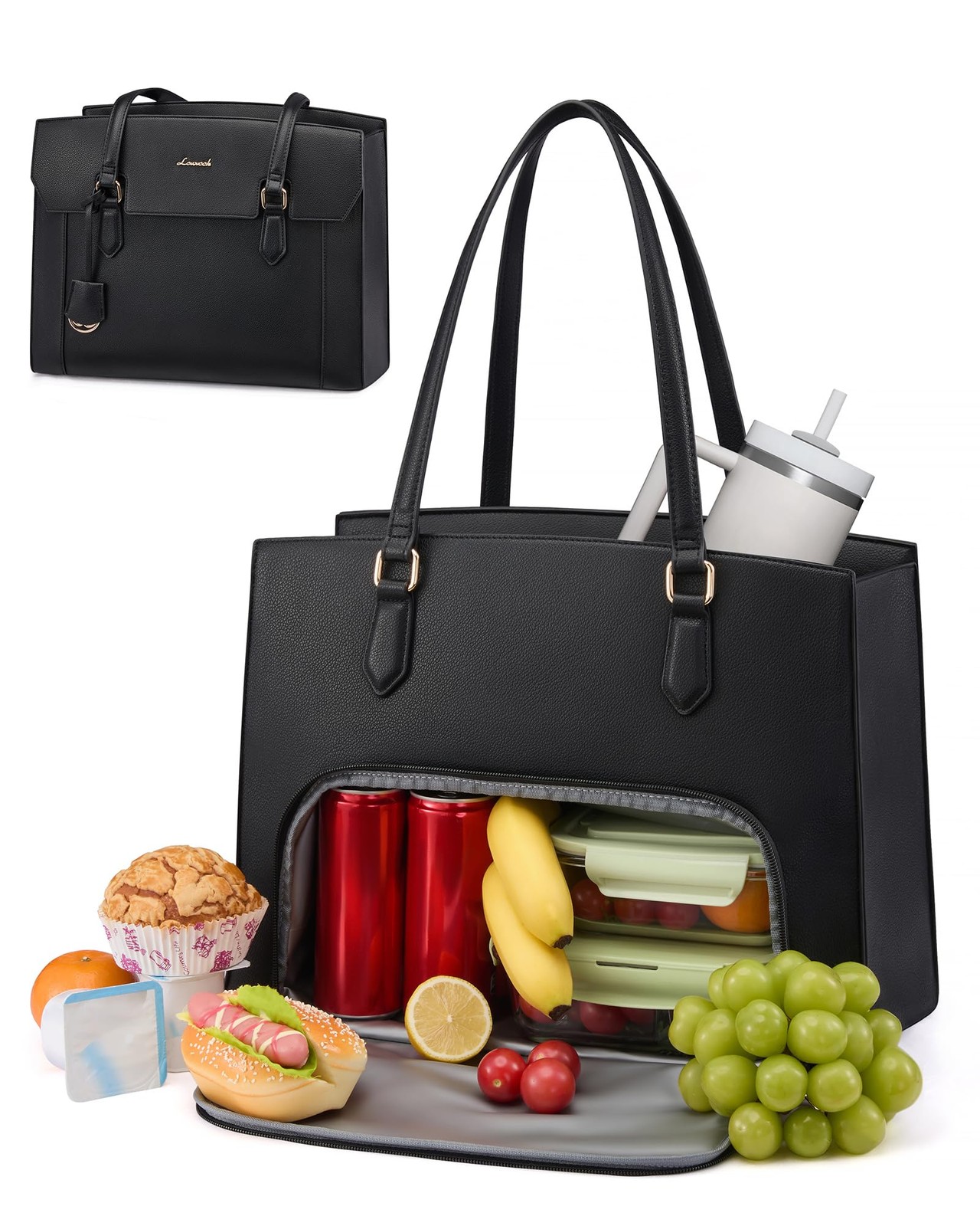 Lunch Tote Bag for Women, 15.6 Inch Laptop Work Bag with Insulated Lunch Comp...