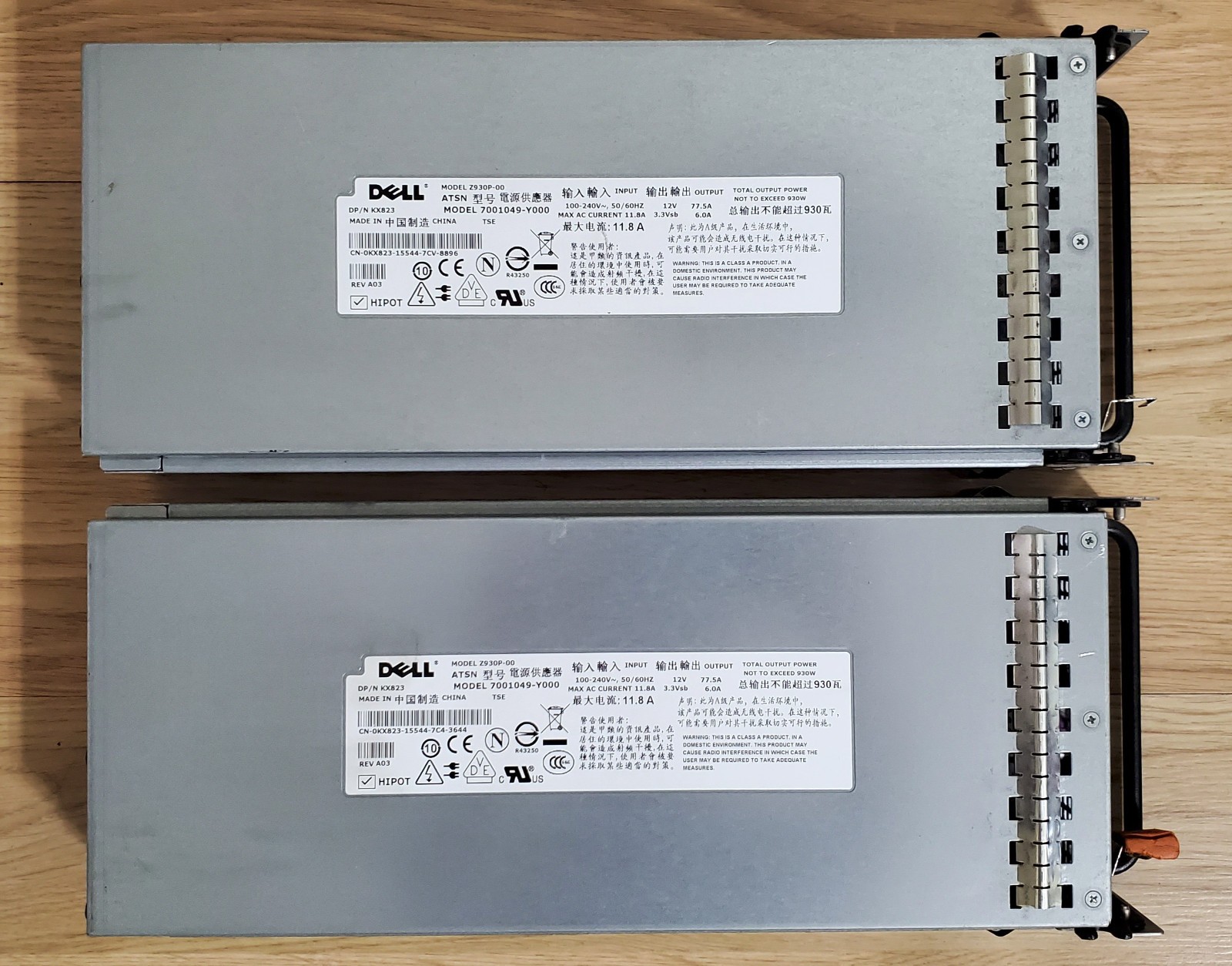 Lot of 2 - Dell PowerEdge 930W Z930P-00 7001049-Y000 KX823 Power Supply