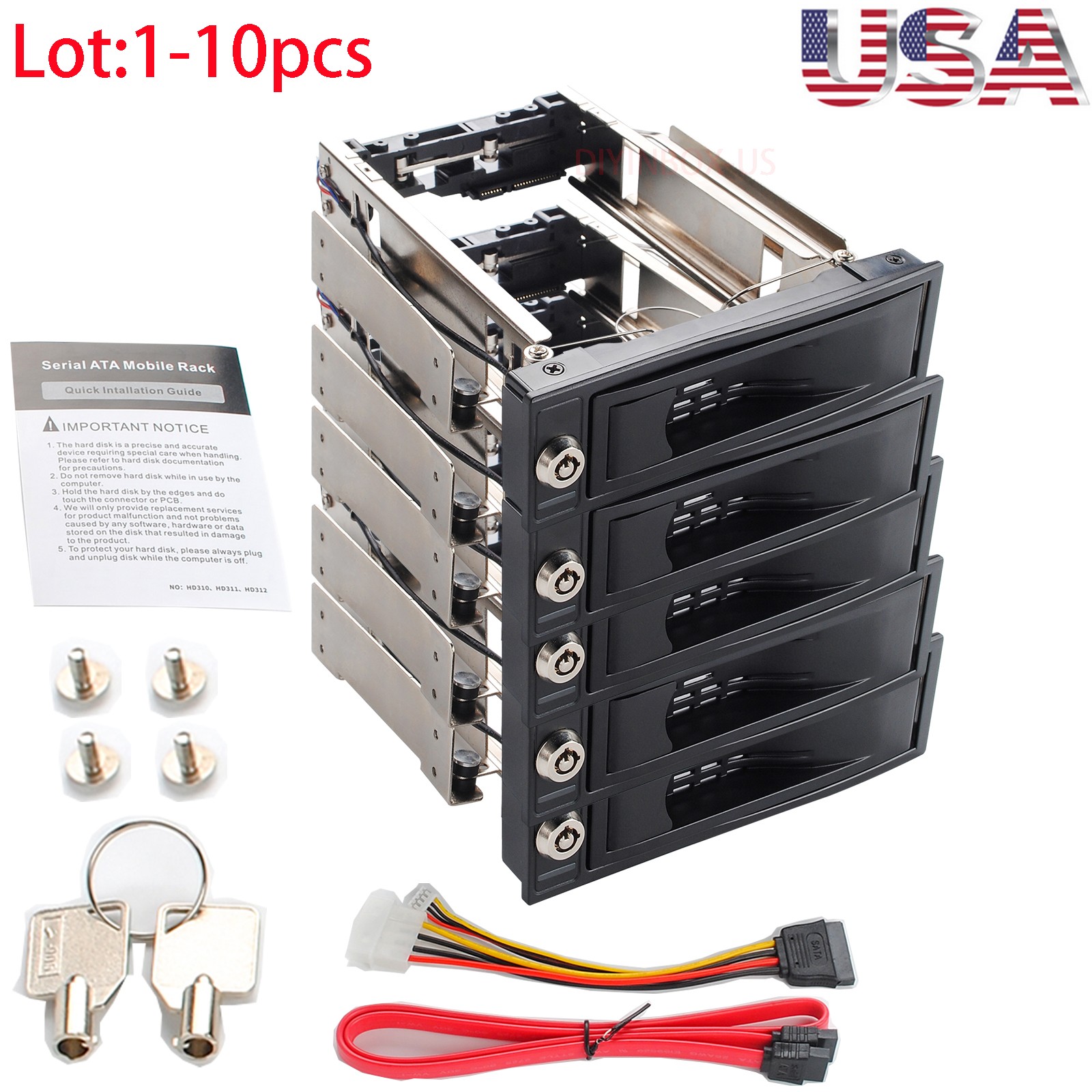 Lot 5.25" Tray-Less Hot-Swap Mobile Rack for SATA 3.5" Hard Drive HDD Caddy Dock