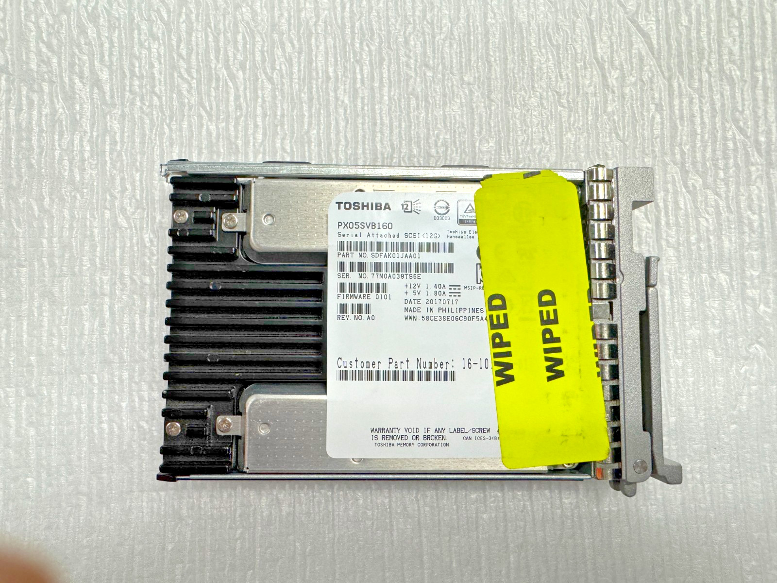 Toshiba PX05SVB160 1.6TB 2.5in SAS Internal SSD 12Gbps 1100MB/s TESTED GOOD