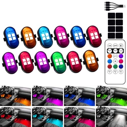 Upgraded Wireless LED Lights for Car, Rechargeable Interior Car Lights 12pcs