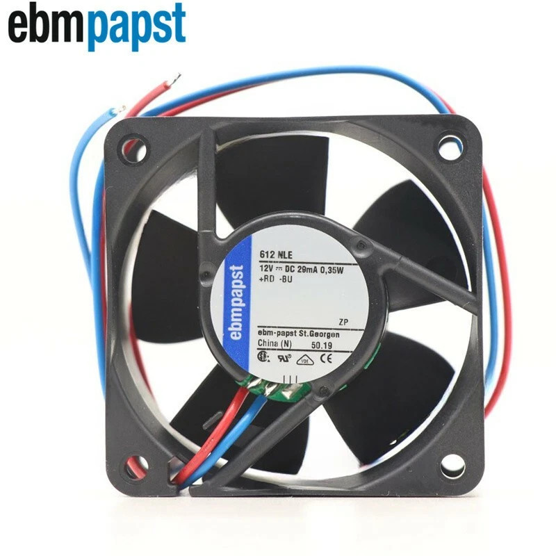 Ebm-papst 612NLE Axial Fan DC 12V 0.35W 29mA 60*60*25MM 19m3/h Cooling Fan 2Wire
