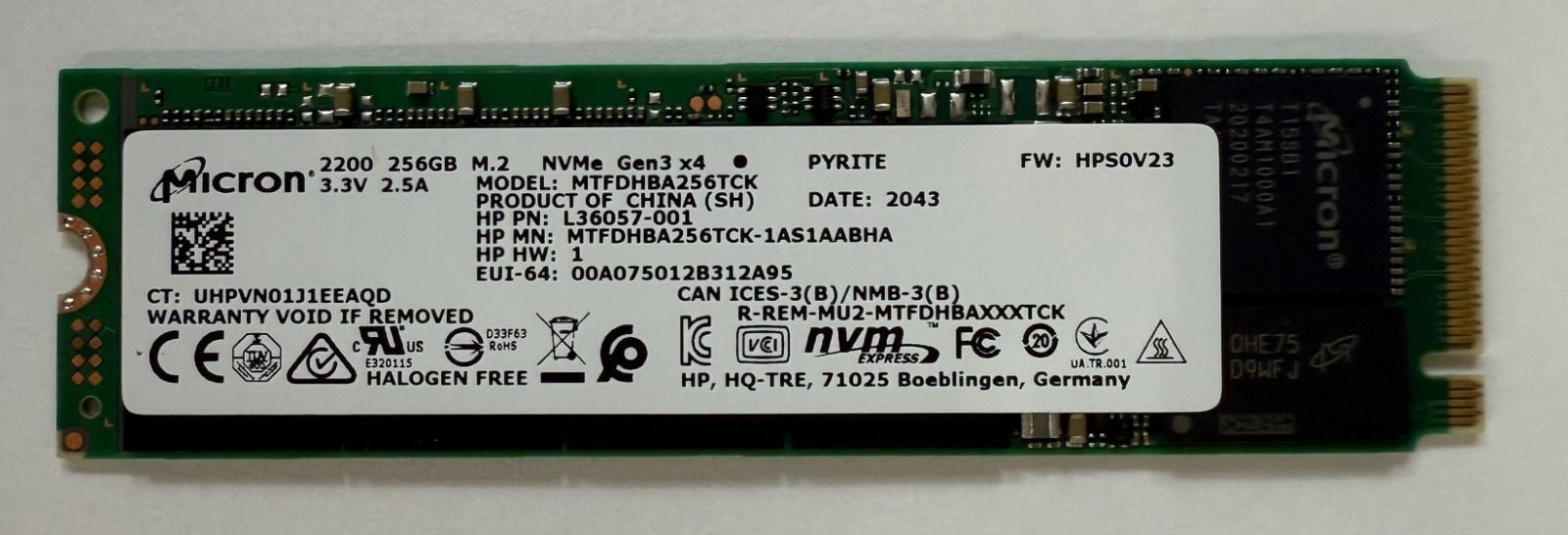 Micron 2200 256GB SSD NVMe PCIe Gen3 x4 M.2 MTFDHBA256TCK