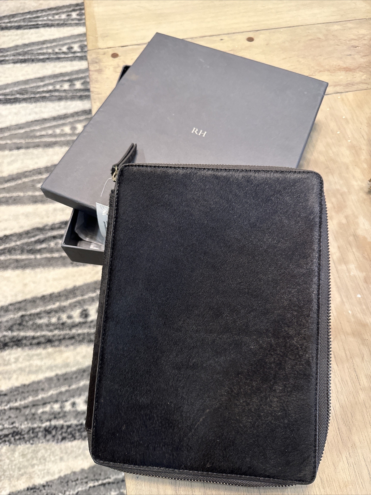 NIB RESTORATION HARDWARE Calf Hair Zippered Case for iPad Air Brown $129.00
