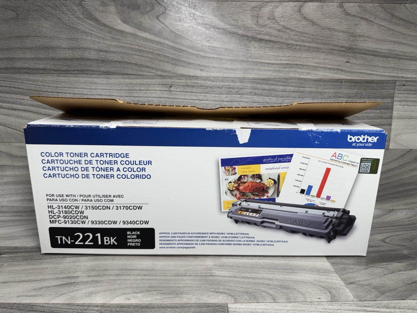 GENUINE BROTHER TN221BK BLACK TONER - NEW OPEN BOX SEALED AUTHENTIC ORIGINAL OEM
