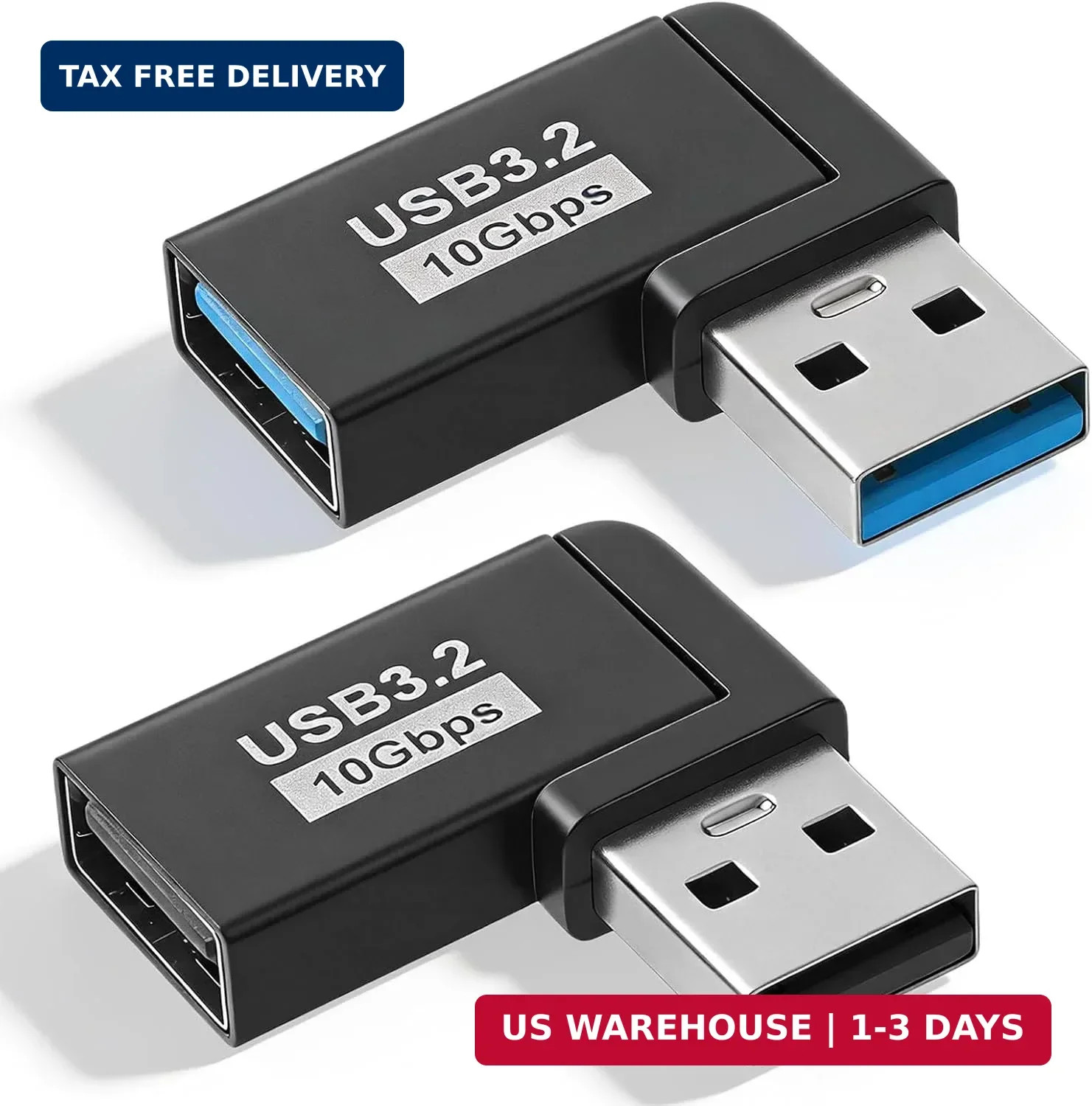 90 Degree Left and Right Angle USB 3.0 Male to Female Adapter, 2 Pack USB Right