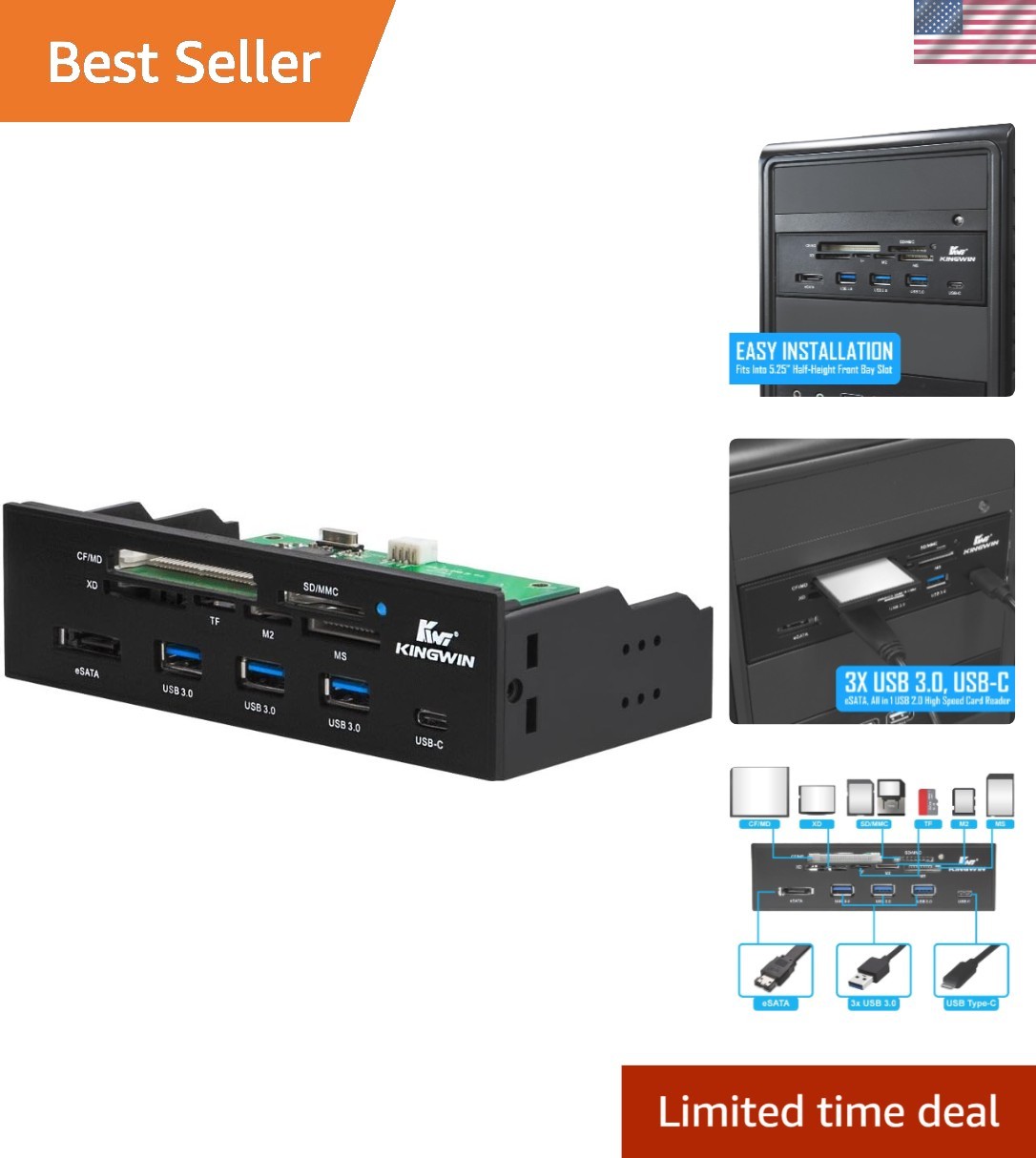 Compact USB 3.0 Hub with 5 Ports, USB-C & Card Readers - Lightning 5Gbps Speed