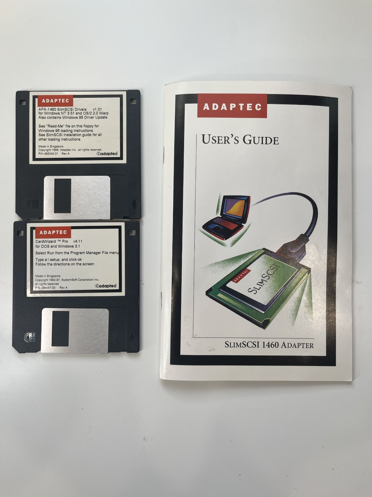 Adaptec SlimSCSI 1460 Driver Disks + User’s Guide + CardWizard Pro – Vintage PCM