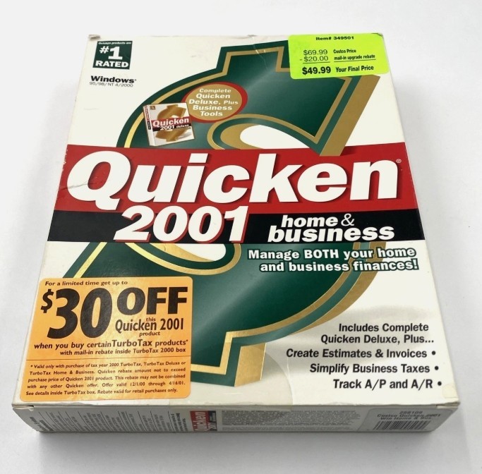 Quicken 2001 Home & Business Finance Deluxe Plus Bookkeeping Software CD-ROM
