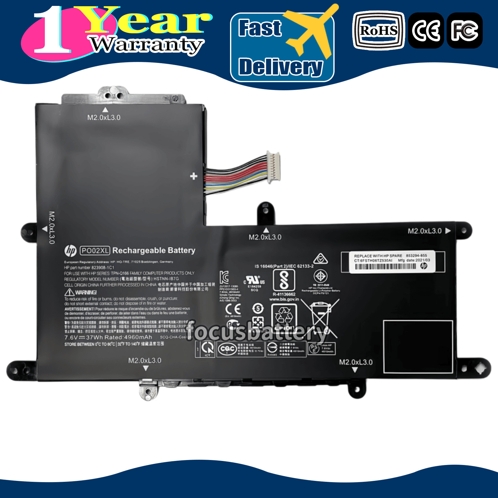 Genuine PO02XL Battery for HP Stream 11-R Stream 11 Pro G2 G3 G4 G5 HSTNN‑IB7G