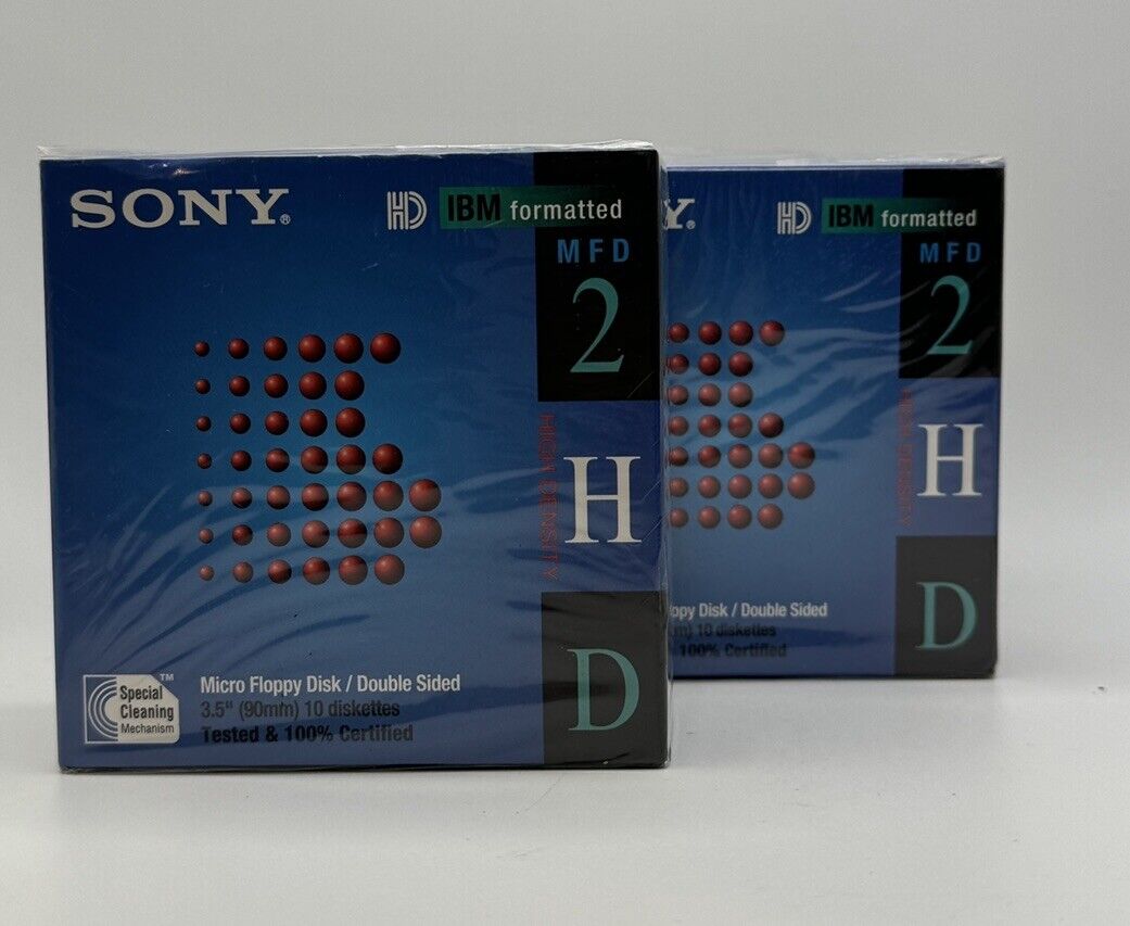 Lot of 2 10 Pack Sony 2HD Floppy Diskettes IBM Formatted 3.5 Inch - New Sealed