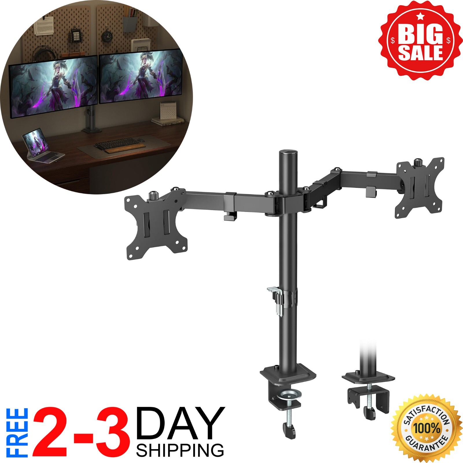 Dual Monitor Mount, Dual Monitor Stand for Two 17"-32" Flat/Curved Computer Dual