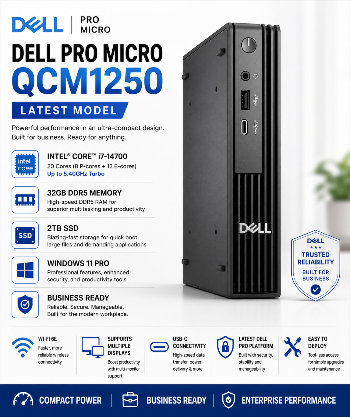 NEW 2025 Dell Pro Micro QCM1250 Intel Core i7 14700 5GHz 32GB DDR5 2TB SSD W11P