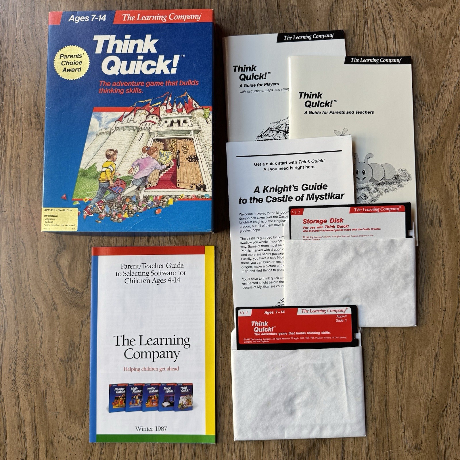 Think Quick Vintage Apple II Game The Learning Company Big Box w Disk & Manuals