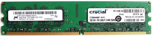 2gb 240p unbuff dimm 256mx64 pc2-5300 mt16htf25664az-667h1, ct25664aa667.16fhz
