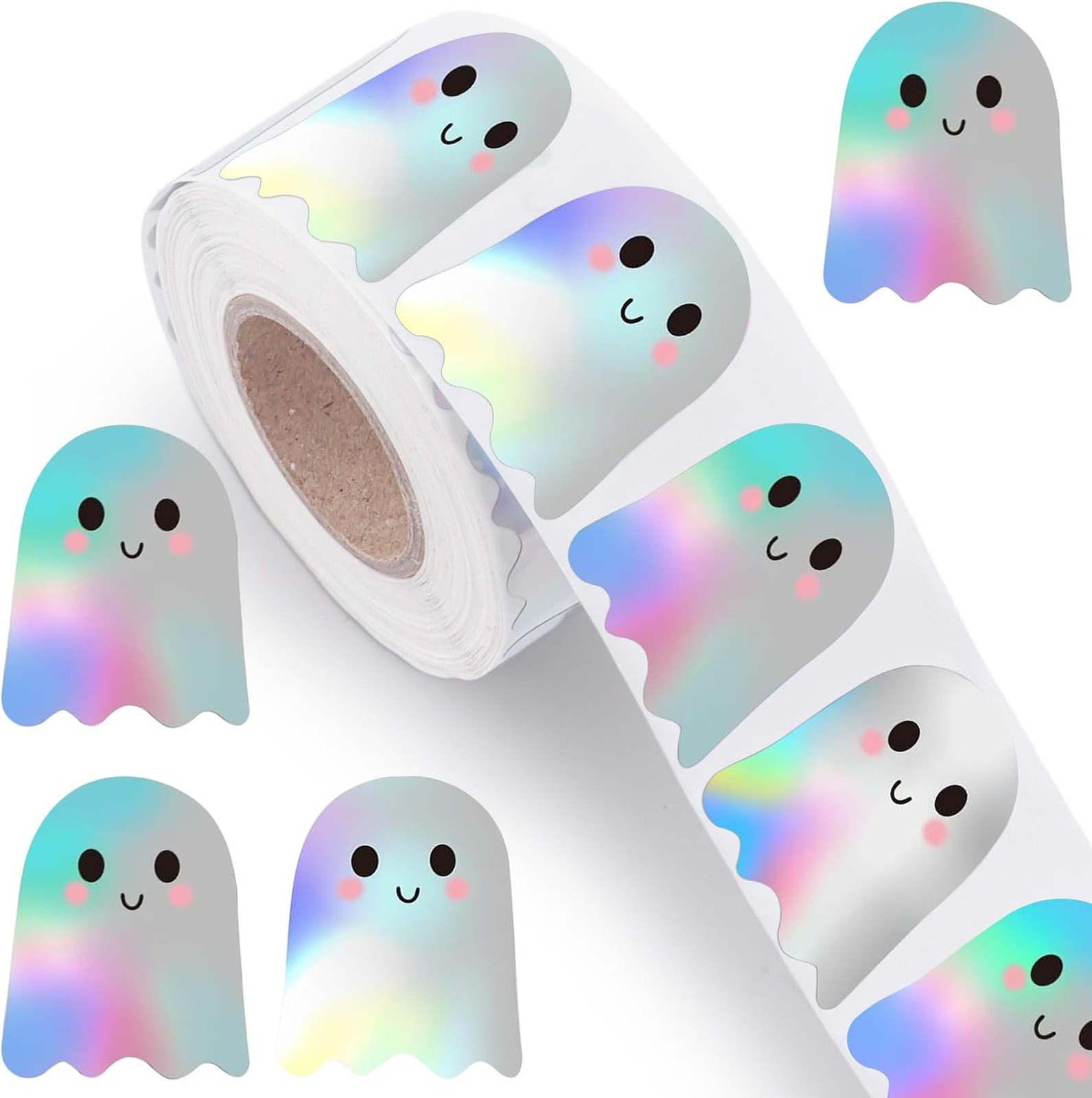 Halloween Ghost Stickers 500 Pack Waterproof Holographic Self-Adhesive 1.25