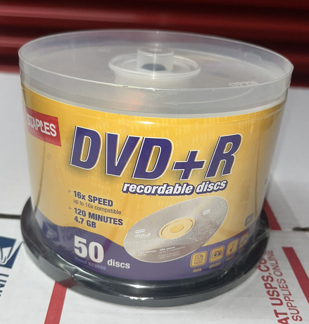 Staples DVD+R 4.7GB 120 Minute 16X 50 Pack - New