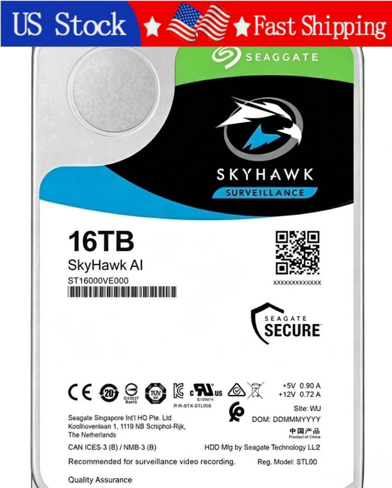 New Seagate ST16000VE000 SkyHawk AI 16TB SATA 6Gbps 3.5" Surveillance HDD