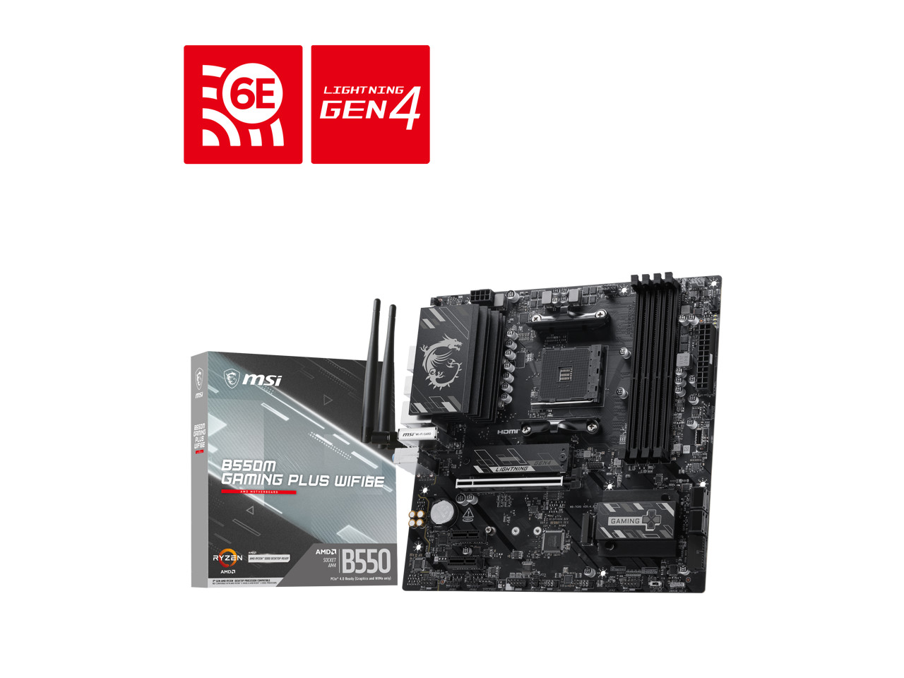 MSI B550M GAMING PLUS WIFI6E AM4 AMD B550 Micro ATX Motherboard, DDR4, PCIe 4.0,