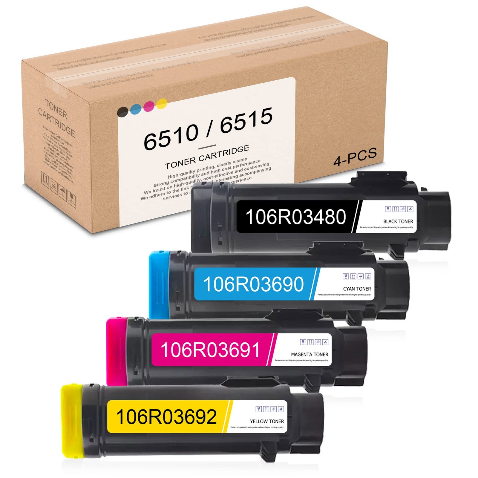 6510 / 6515 Extra High Capacity Toner Cartridge 4-Pack (1BK/1C/1M/1Y)
