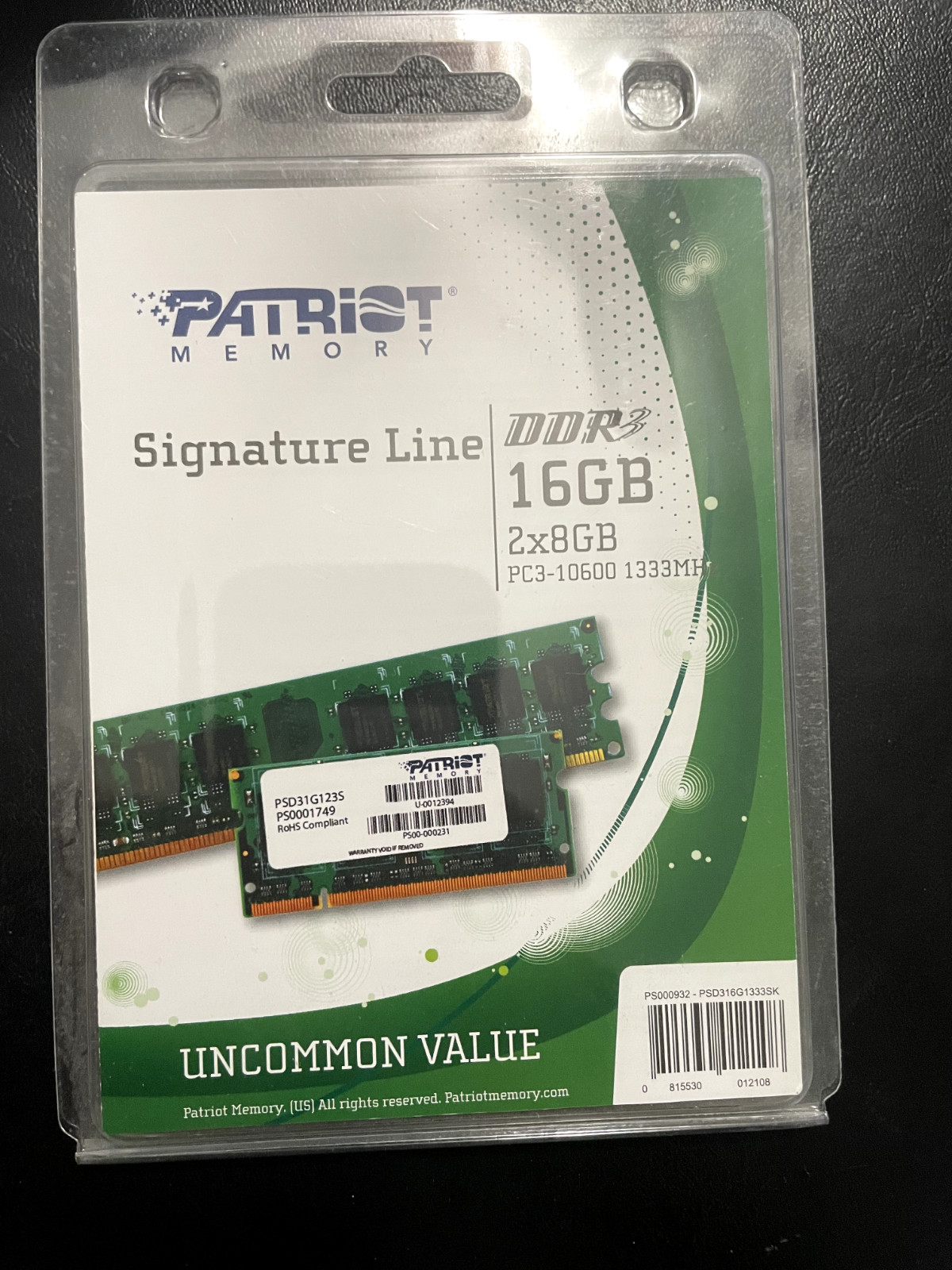 Patriot Memory Signature Line 16GB DDR3 2x8GB  PC3-10600 1333Mhz - New / Sealed