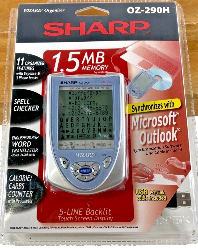 NOS SEALED Sharp Wizard OZ-290HII Organizer 1.5 MB Memory PDA Microsoft Outlook 