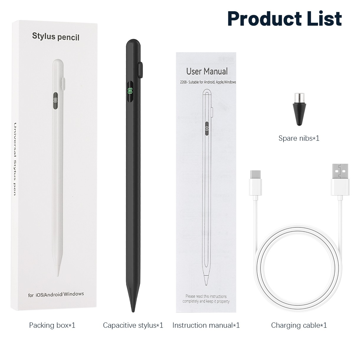 Universal Digital Stylus Pen For iPad Android Phone Tablet Capacitive Pen Black