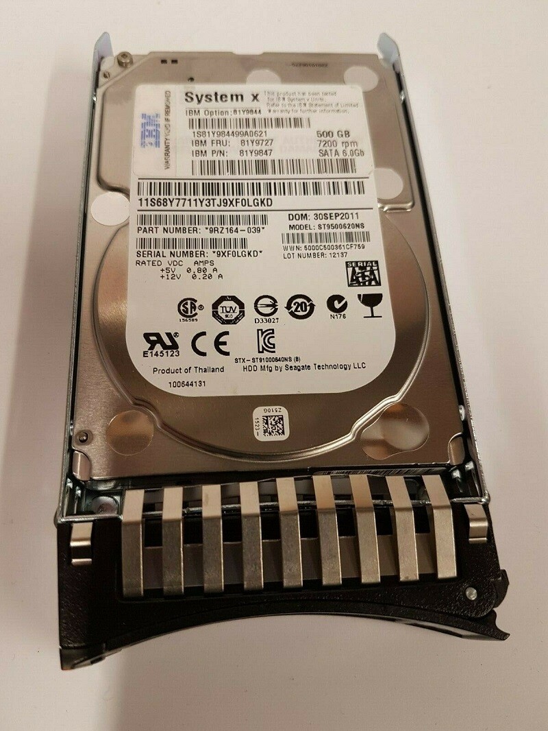 IBM 81Y9726 81Y9727 81Y3857 2.5" 500GB 7.2K 6G SFF SATA NL HDD Hard Drive