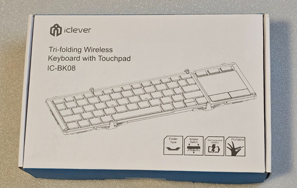 Sealed iClever IC-BK08 Folding Bluetooth Keyboard w/ Touchpad USB Recharge