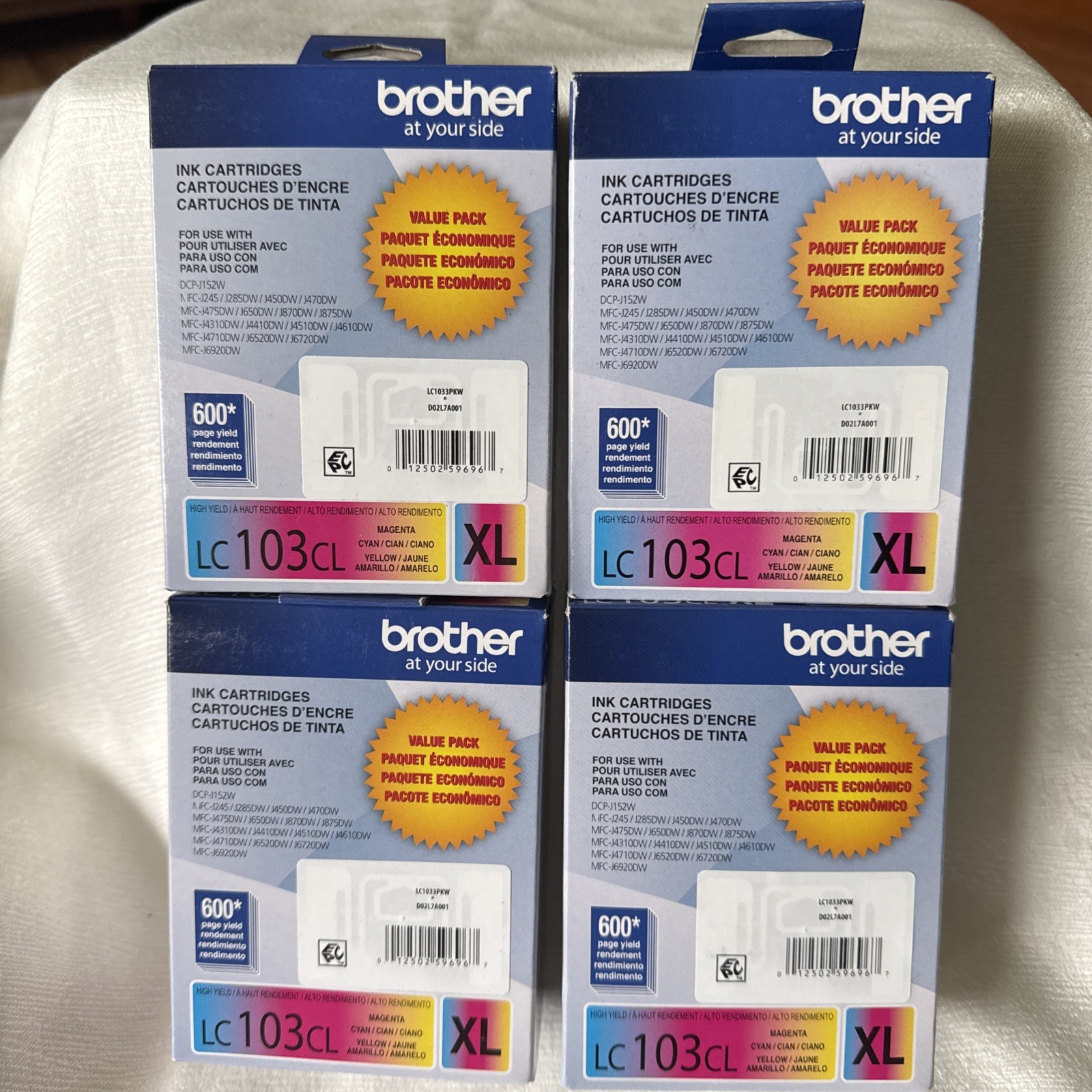 Lot Of 4 New Genuine Brother LC103CL XL 3 Pack Color Ink Cartridges 09/2027
