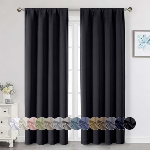 out Curtains 84 Inch Length 2 Panels Set, Soft 40"W x 84"L (Pack of 2) Black