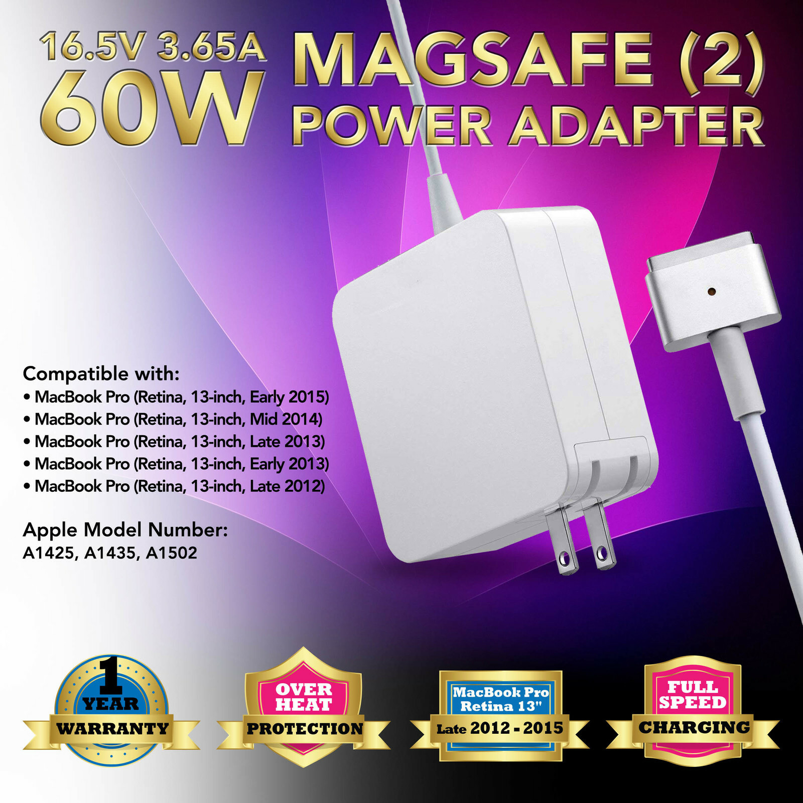 60W AC Adapter Power Charger for Apple MacBook Pro 13" A1435 A1436 A1502 2015