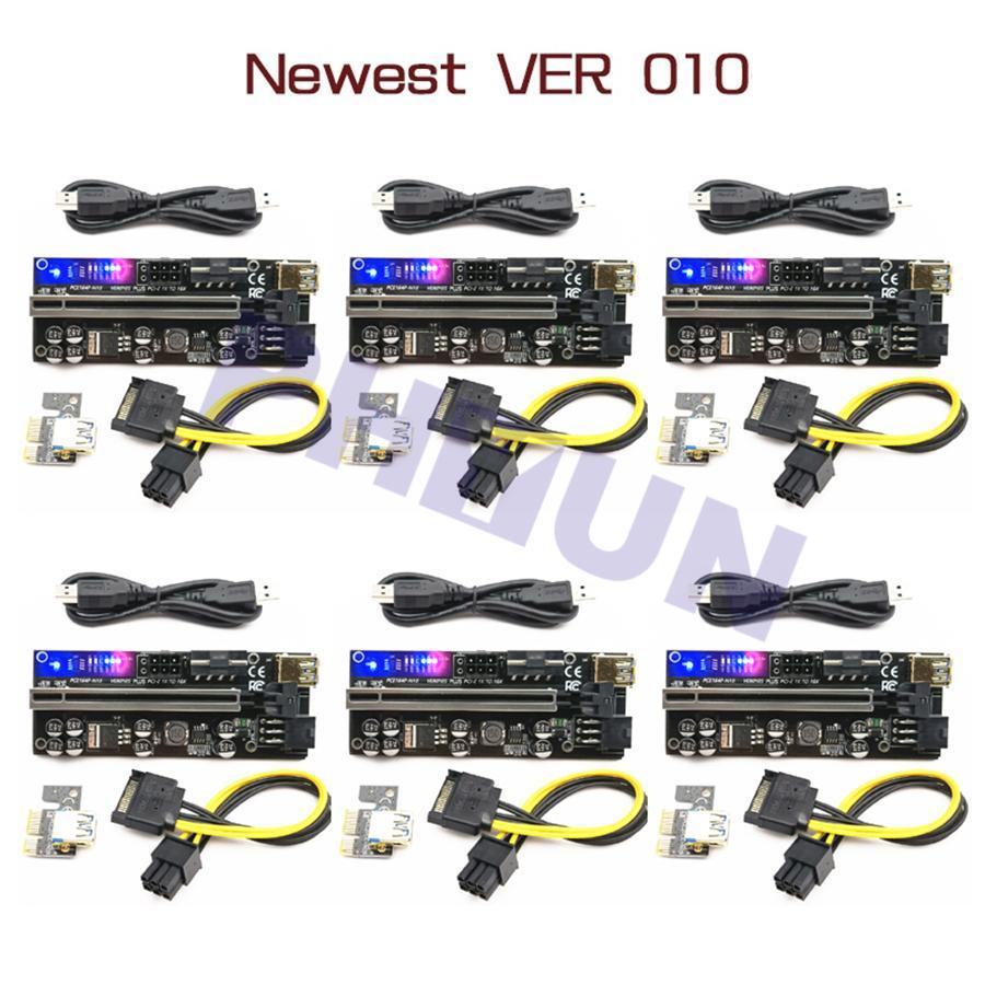 6Pcs USB 3.0 PCIE Riser Card X16 Extender Adapter 010S Plus SATA 15pin to 6pin