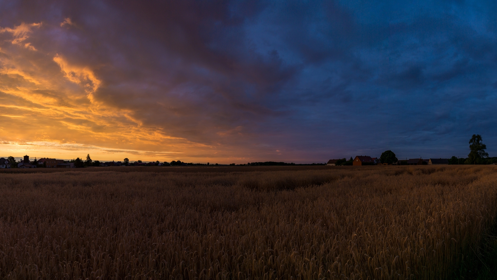 Landscape nature sunrise orange sky poland village field Custom Gaming Mat Desk