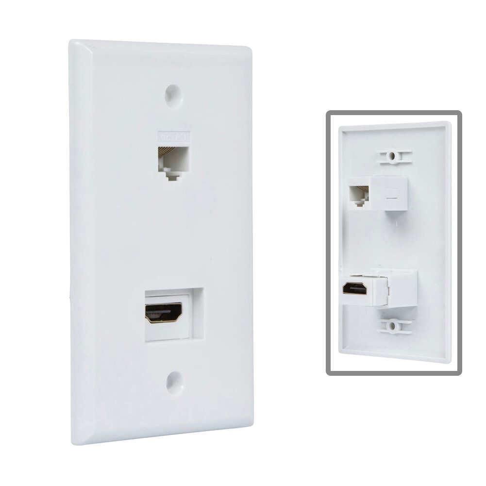 Recessed Low Voltage Wall Plate HDMI Female/Female & RJ-45 CAT5e Coupler White