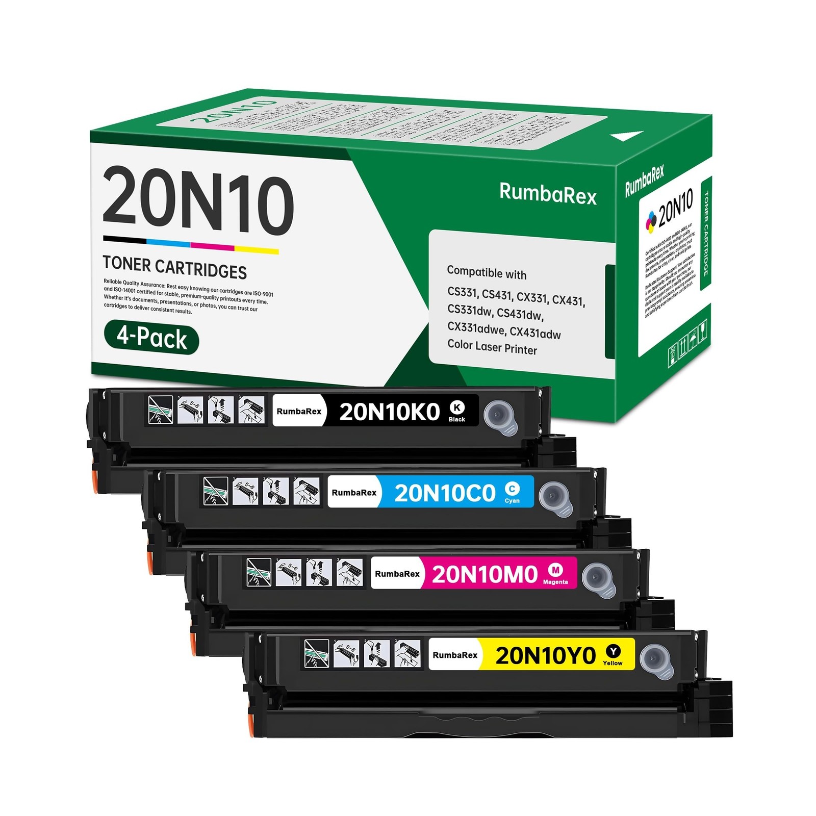 CS331 CX331 Toner Cartridge Set 20N10 4-Color Replacement for Lexmark 20N10K0...