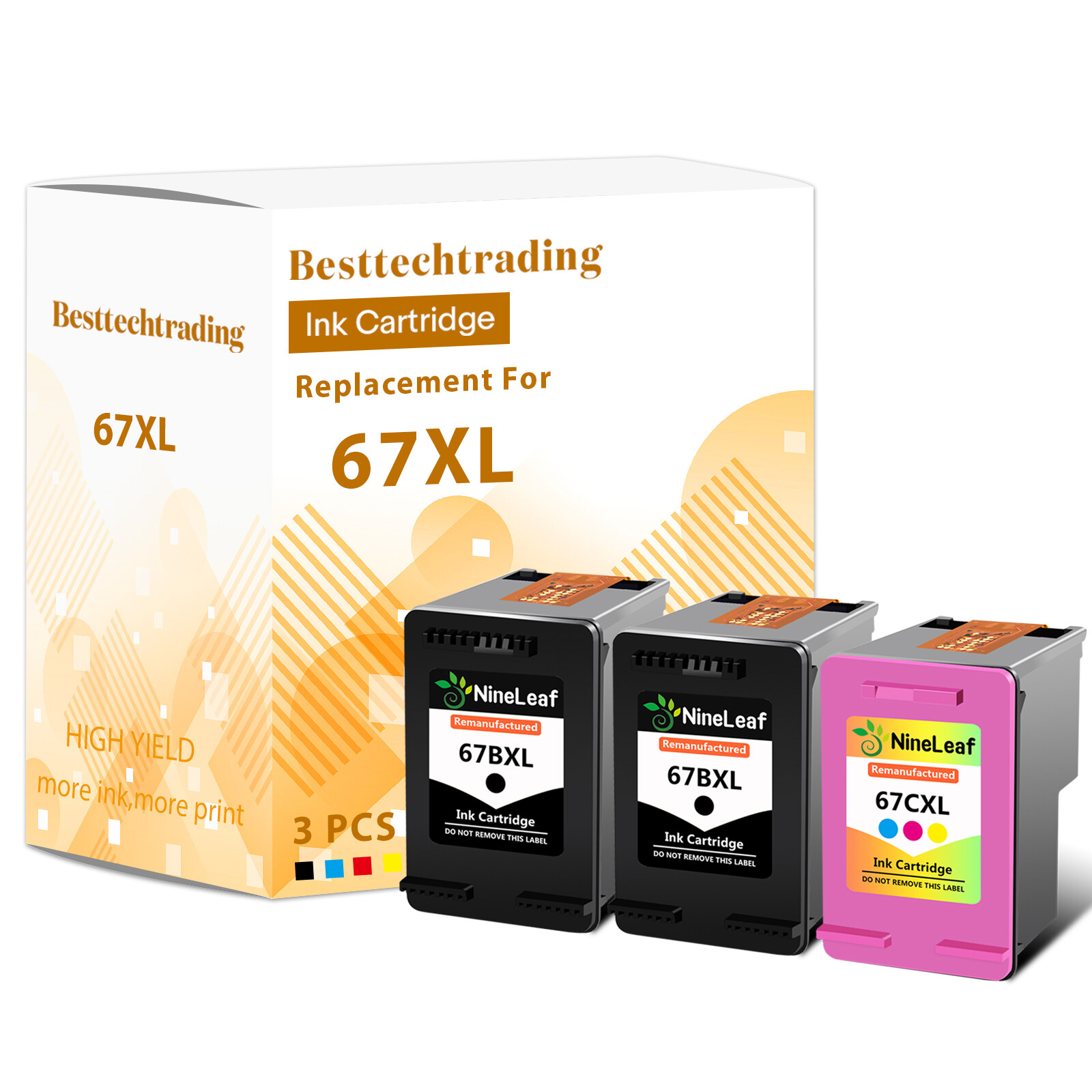 Refilled 67XL Ink Cartridge 3PK Compatible with HP DeskJet Plus 4140 4152 4155 