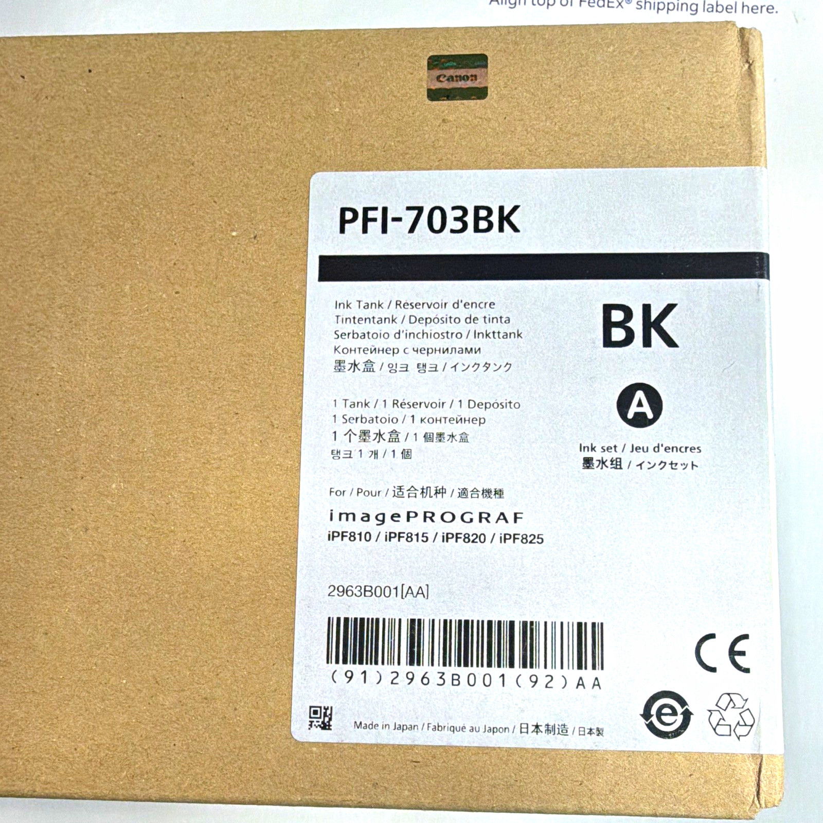 Canon PFI-703BK Genuine/Original Black 700ml Ink Tank for iPF810