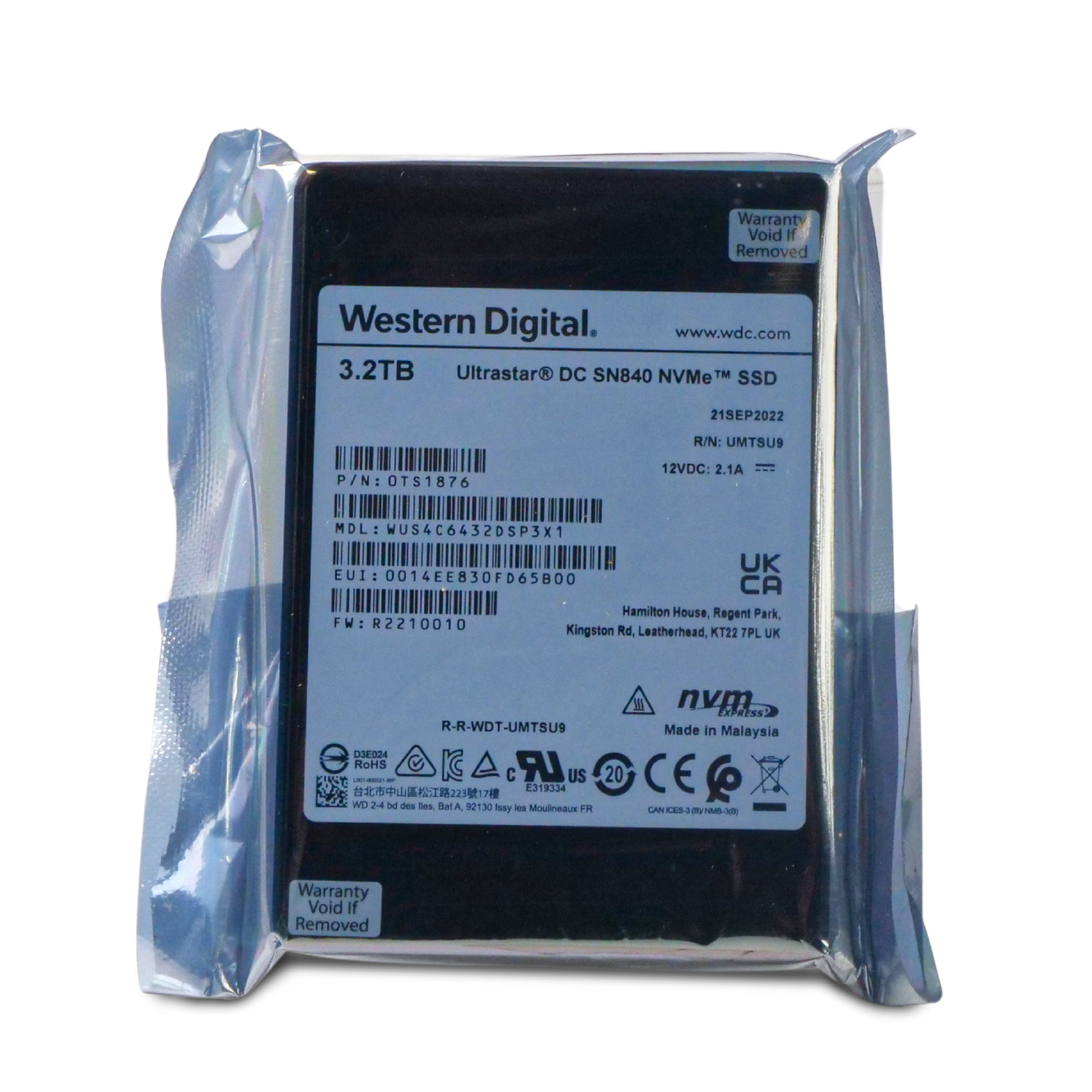 WD DC SN840 3.2TB WUS4C6432DSP3X1 0TS1876 PCIe Gen 3.1x4 4GB/s U.2 NVMe 2.5" SSD