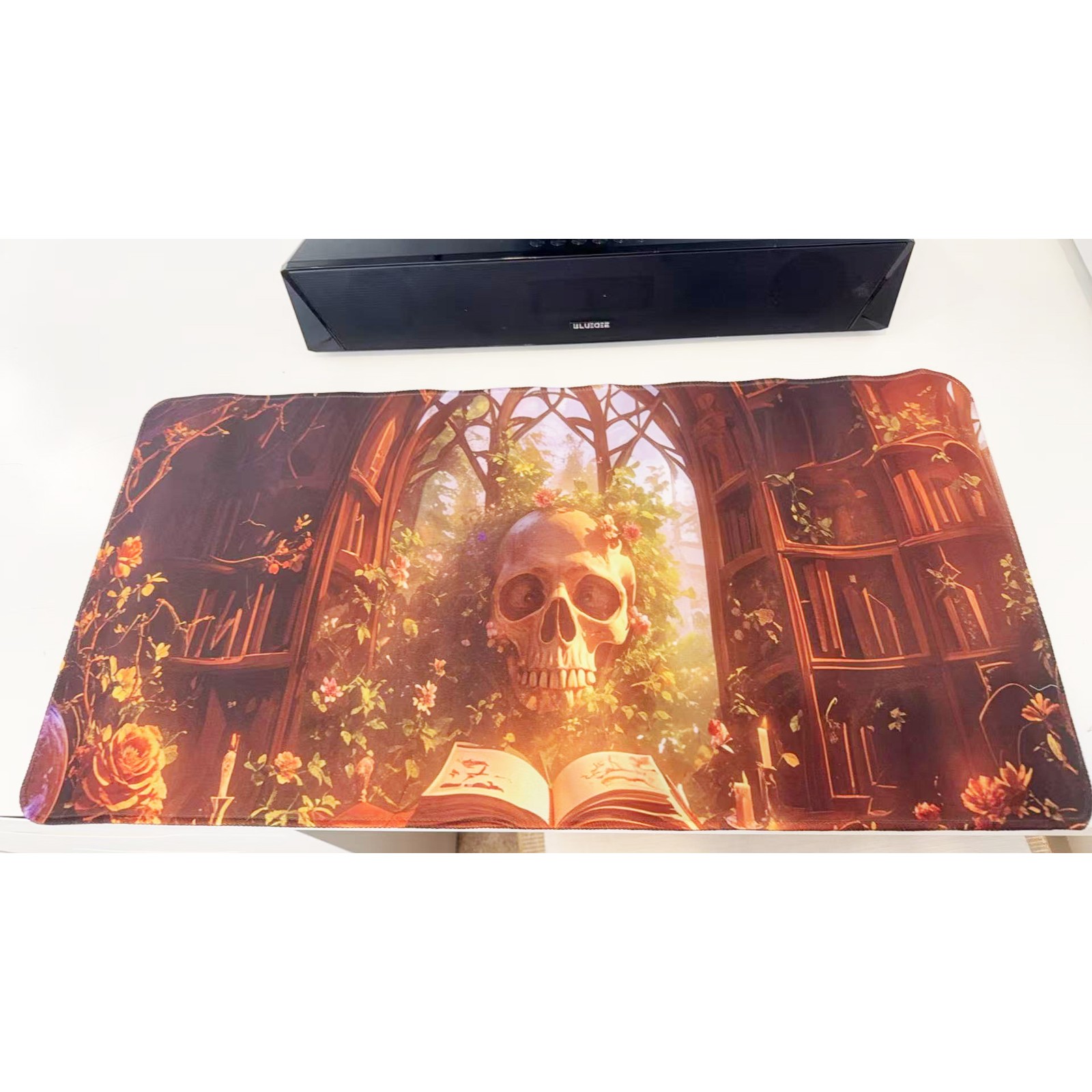 Aesthetic Gothic Floral Skull & Book Large Mouse 23.6"x11.5" Anti-Slip Desk Pad