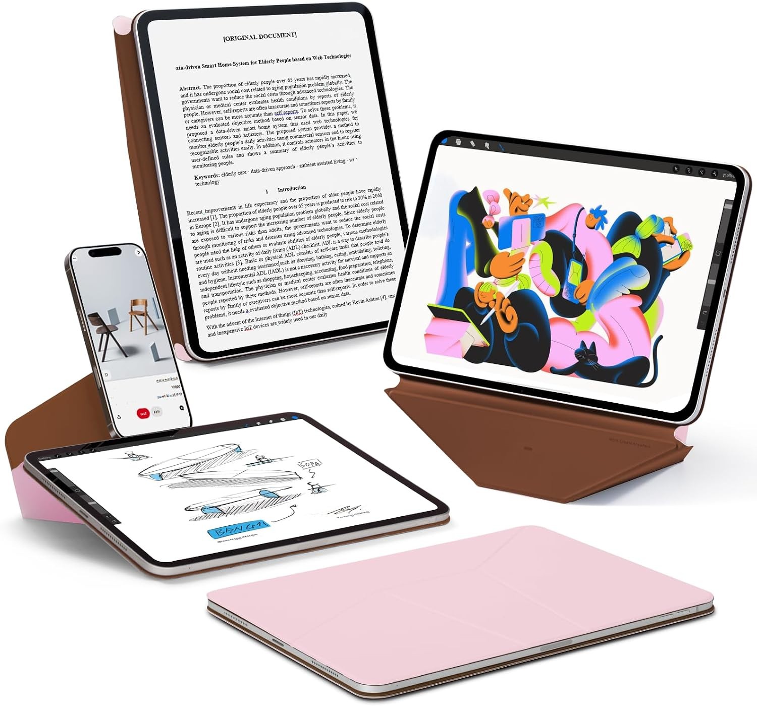 Dynamic Folio Case for iPadPro 12.9" iPad Air M2, M3, M4 -  Light Pink x Brownie