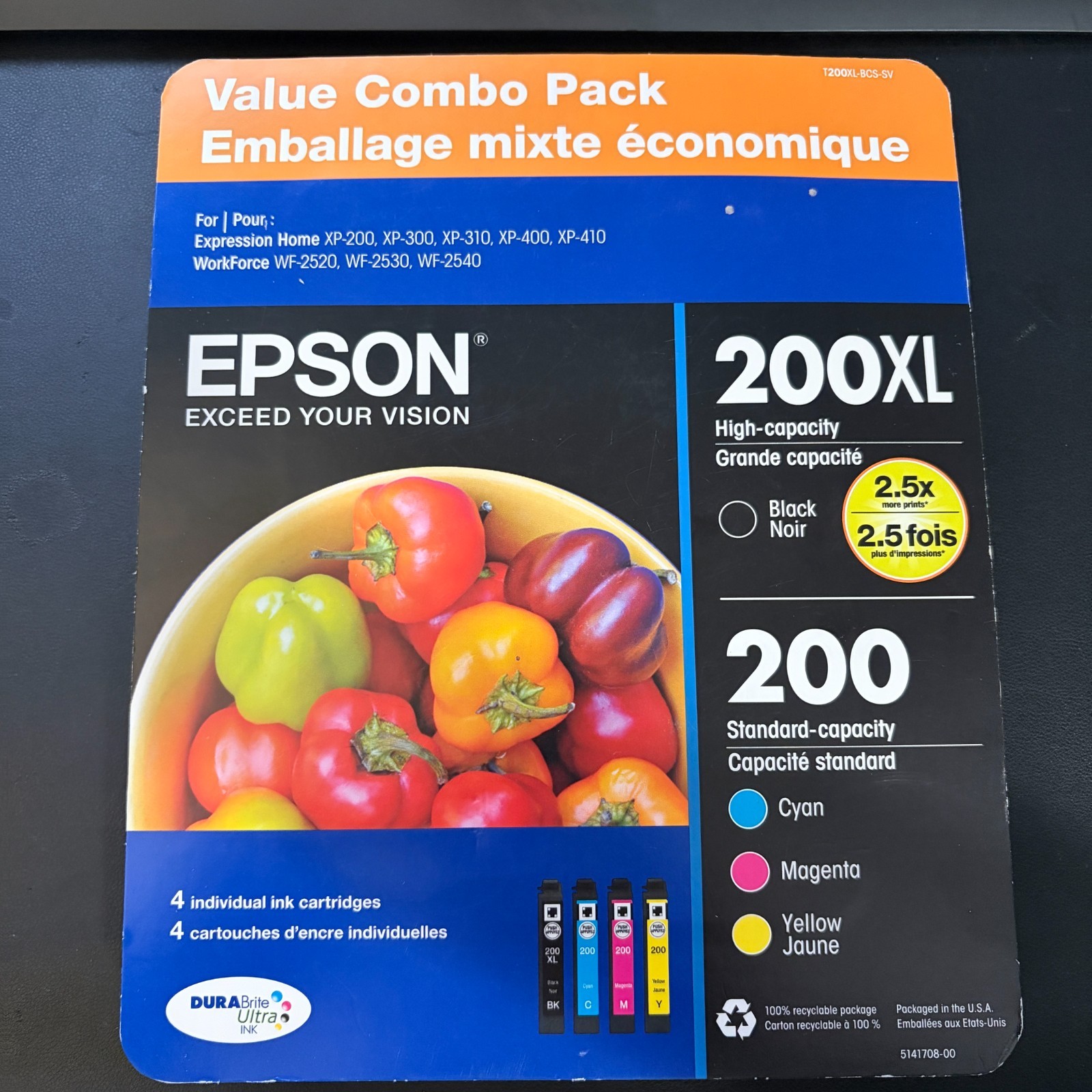 Genuine Epson 200XL 200 Ink Combo Pack Black Color T200XL-BCS-SV Expired Sealed