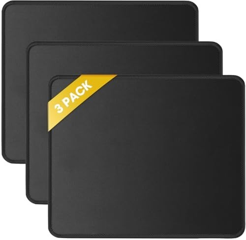 Black Mouse Pad Set, 3 Pack, Non-Slip & Machine Washable, 10.2x8.3in
