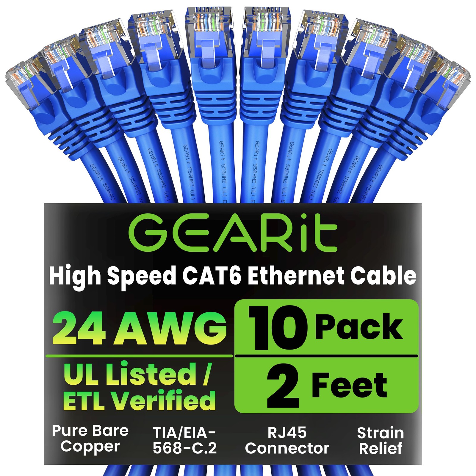Cat 6 Ethernet Patch Cable 2 ft Blue 10 Pack  Cat6 Patch Cables 2ft Blue/Ethe...