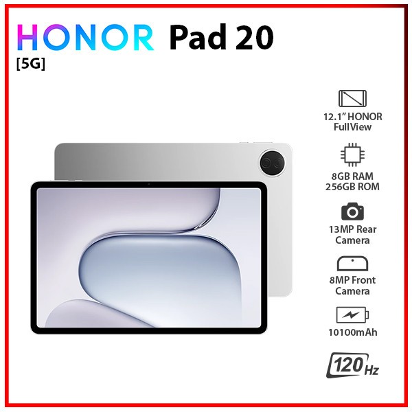 (New) HONOR Pad 20 5G GRAY 8GB+256GB Octa Core Bluetooth Android PC Tablet