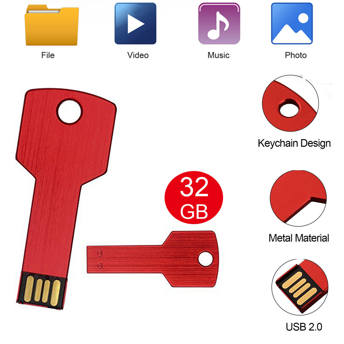 Key Shaped USB 2.0 Flash Drive 4GB-64GB Metal Thumb Drive PC Laptop Storage Lot