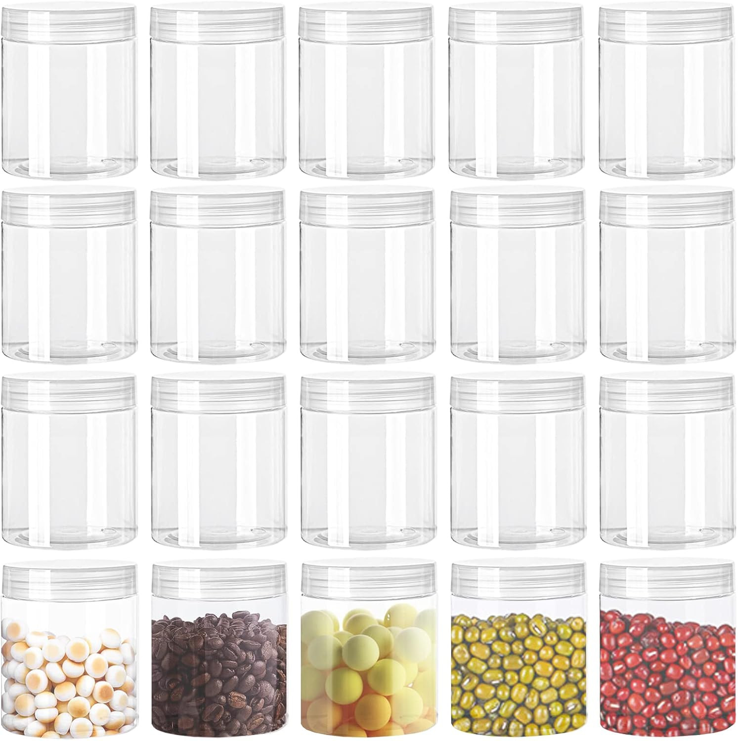 20 Pack 4Oz Clear Plastic Jars with Lids,115Ml Wide-Mouth Refillable