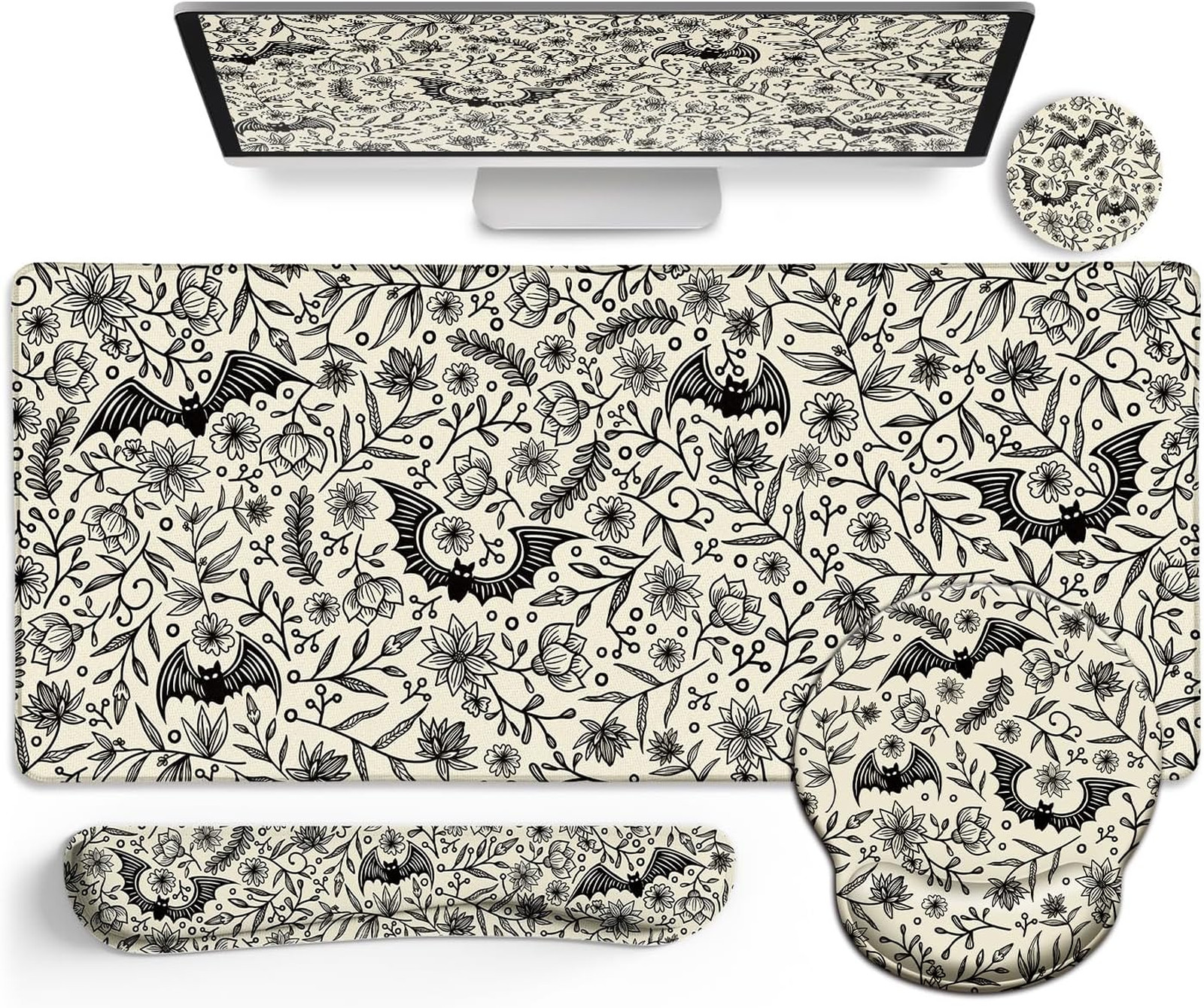 Goth Mouse Pad Set Ergonomic Gel Wrist Rest Large Desk Mat for Office Gaming