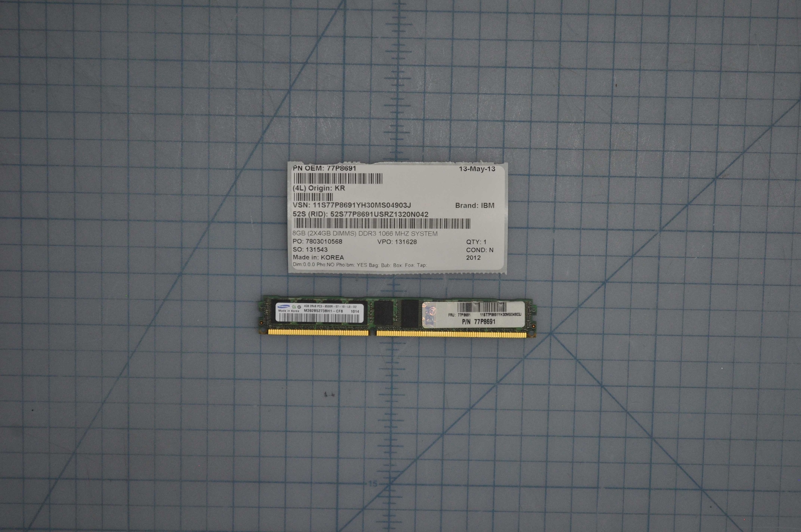 IBM Memory 4GB DDR3 1066 MHZ PC3-8500 240-PIN SYSTEM MEMORY DIMM(VLP) 77P8691
